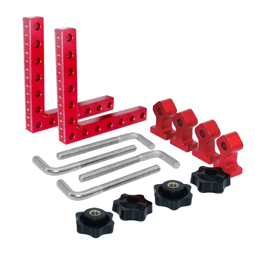 Set 2 cleme din aluminiu roșu, unghi drept de 90 de grade