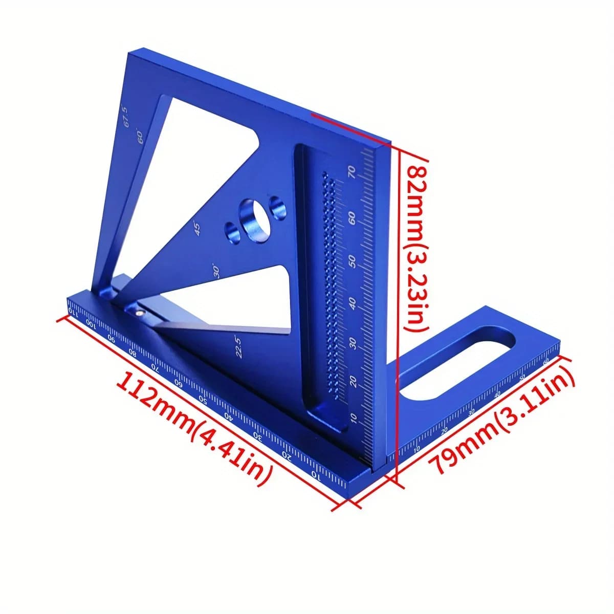Rigla triunghiulară și raportor multi-unghiular din aluminiu 22.5-90 grade