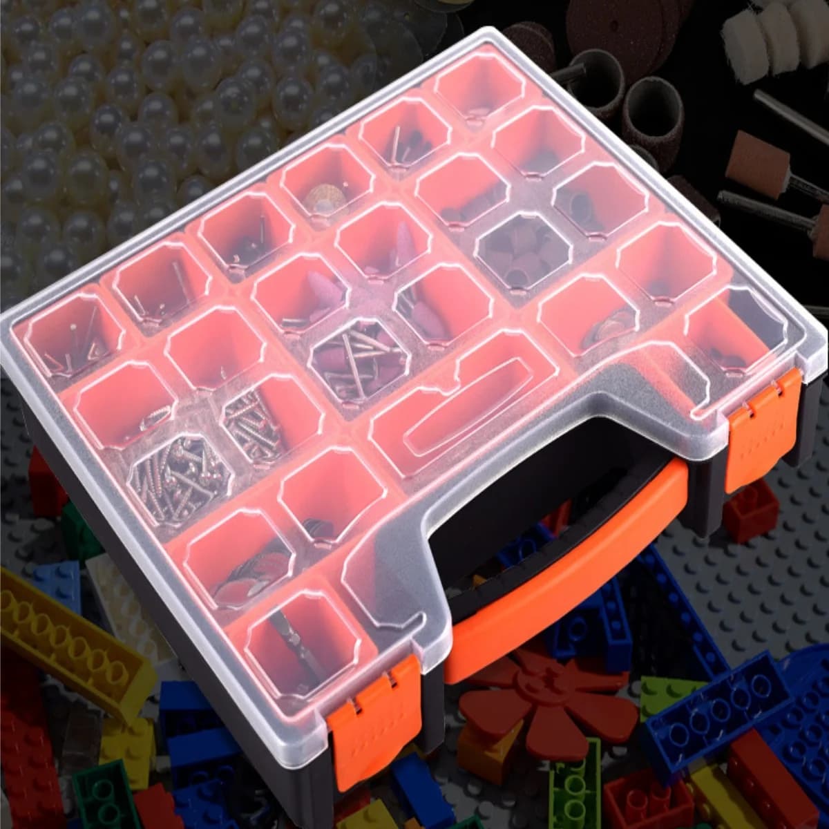 Cutie portabilă din plastic pentru depozitare hardware, cu compartimente multiple