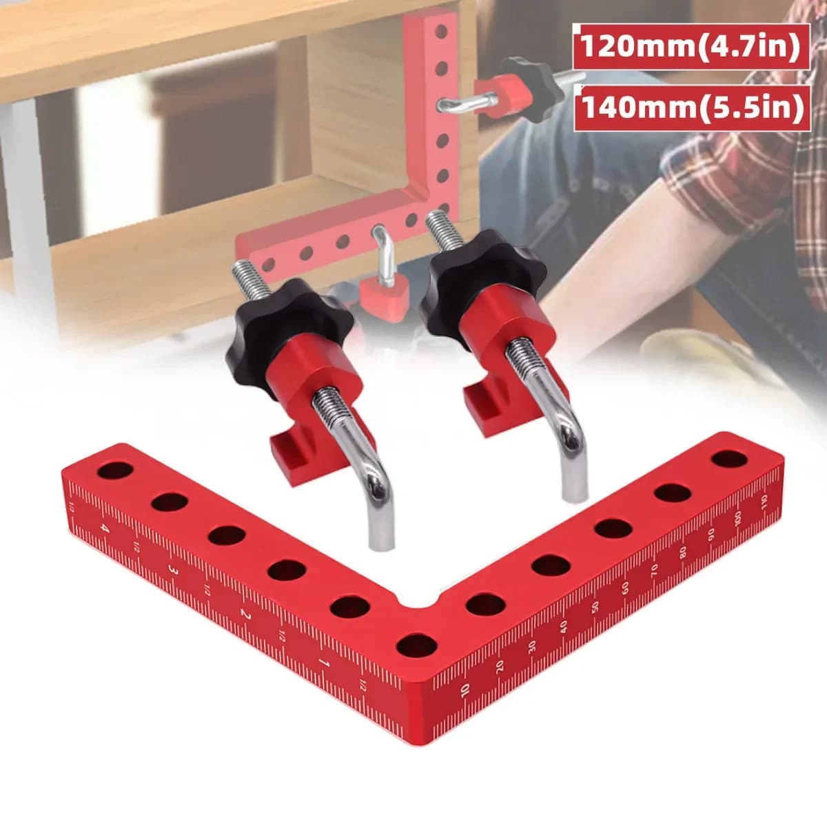 Clemă de prindere L pentru tâmplărie, unghi de 90 grade, 120/140mm