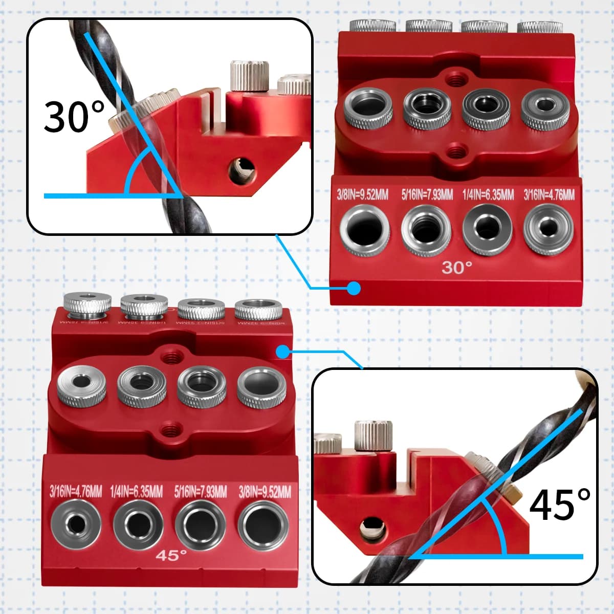 Kit șablon pentru găuri oblice multiunghiulare din aluminiu