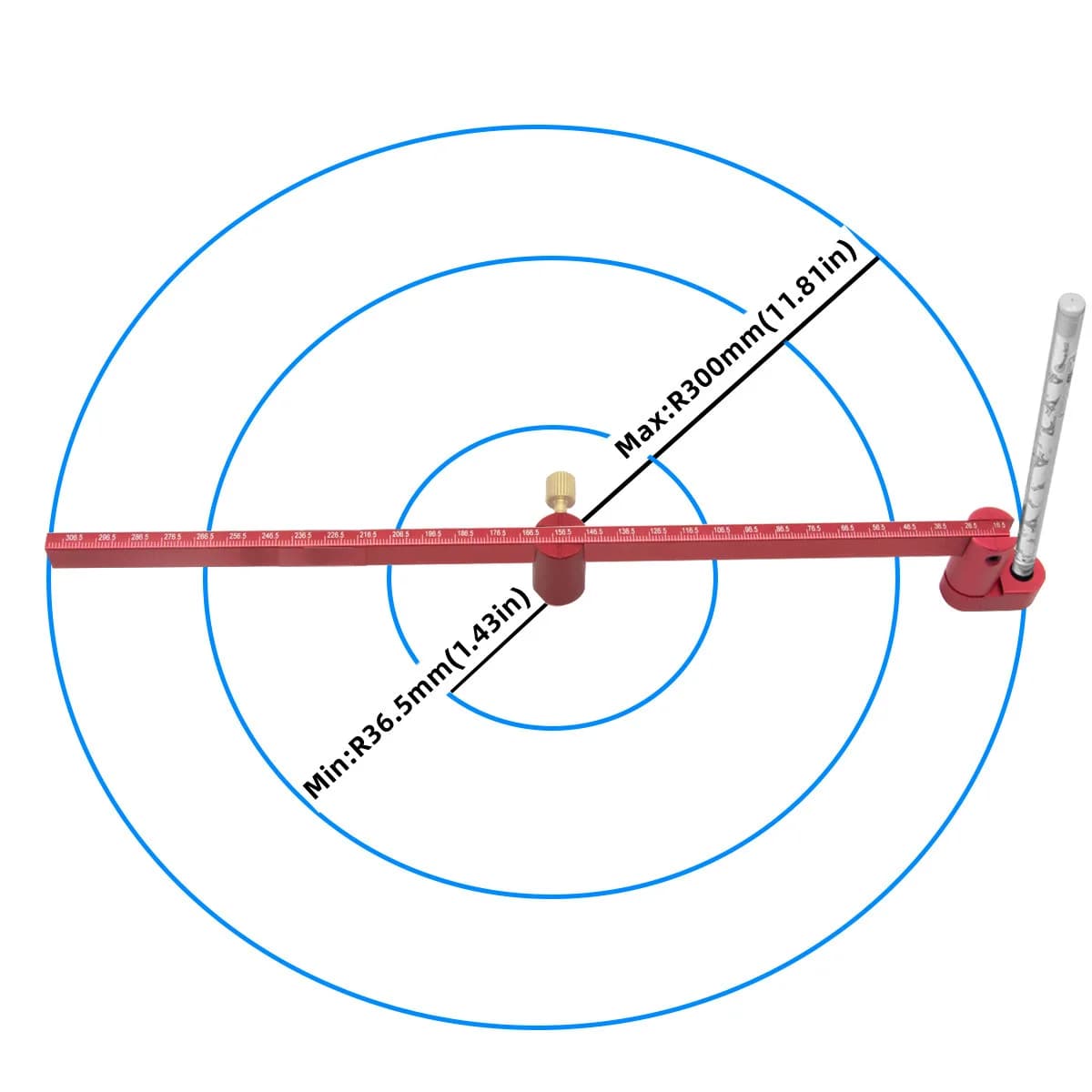 Compas reglabil din aluminiu pentru trasarea cercurilor, 300mm