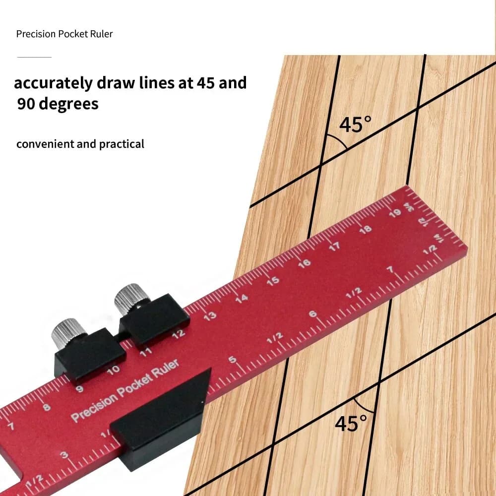 Rigla de buzunar de precizie cu opritoare glisante, Imperial/Metric