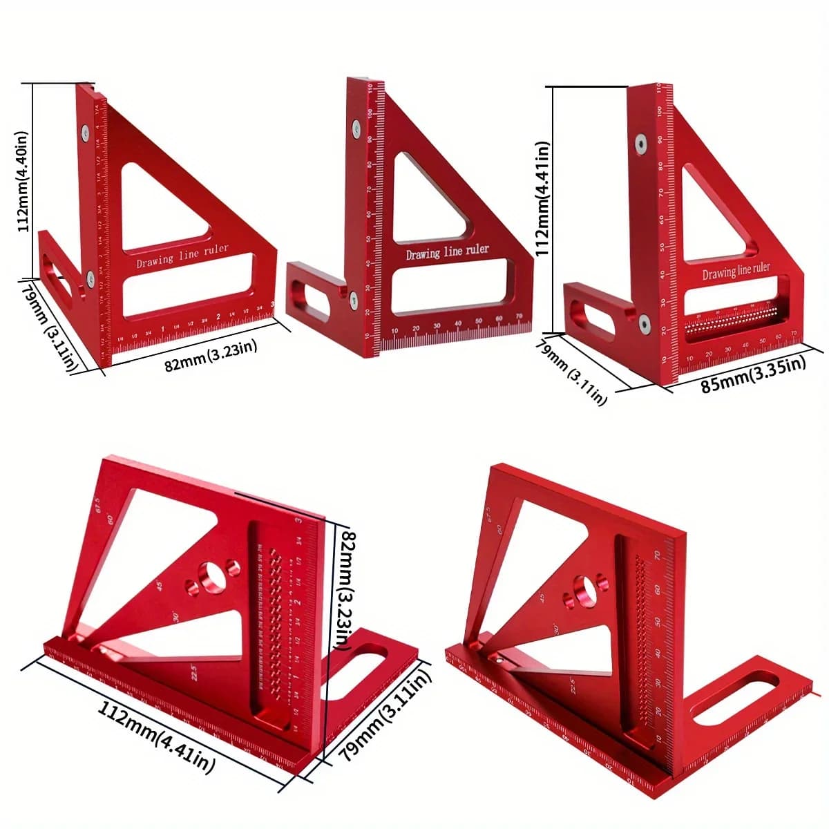 Kit cu raportor și echeriu din aluminiu, 2 piese