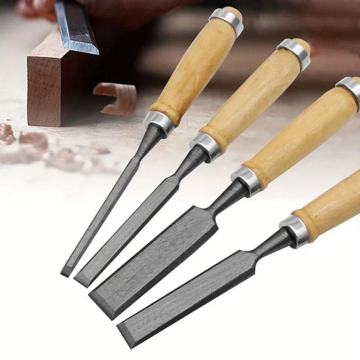 Set 4 dălți pentru lemn cu mânere din fag, 8-20mm