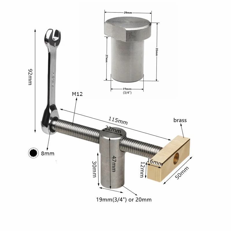 Clema reglabilă pentru masă de lucru cu orificii de 19/20mm