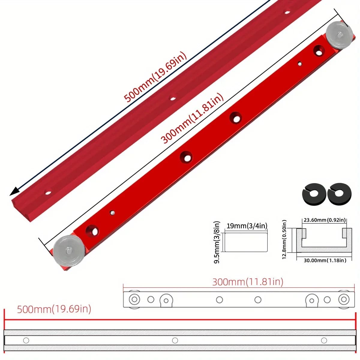 Kit glisoare pentru bară de unghi T din aluminiu, 2 buc.