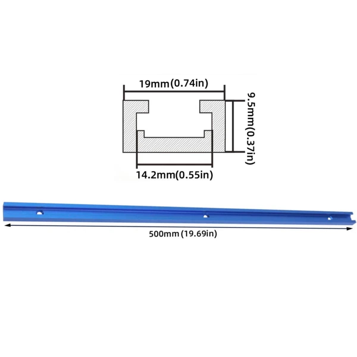 Șină dublă T-Track 500mm cu set mâner și șurub T