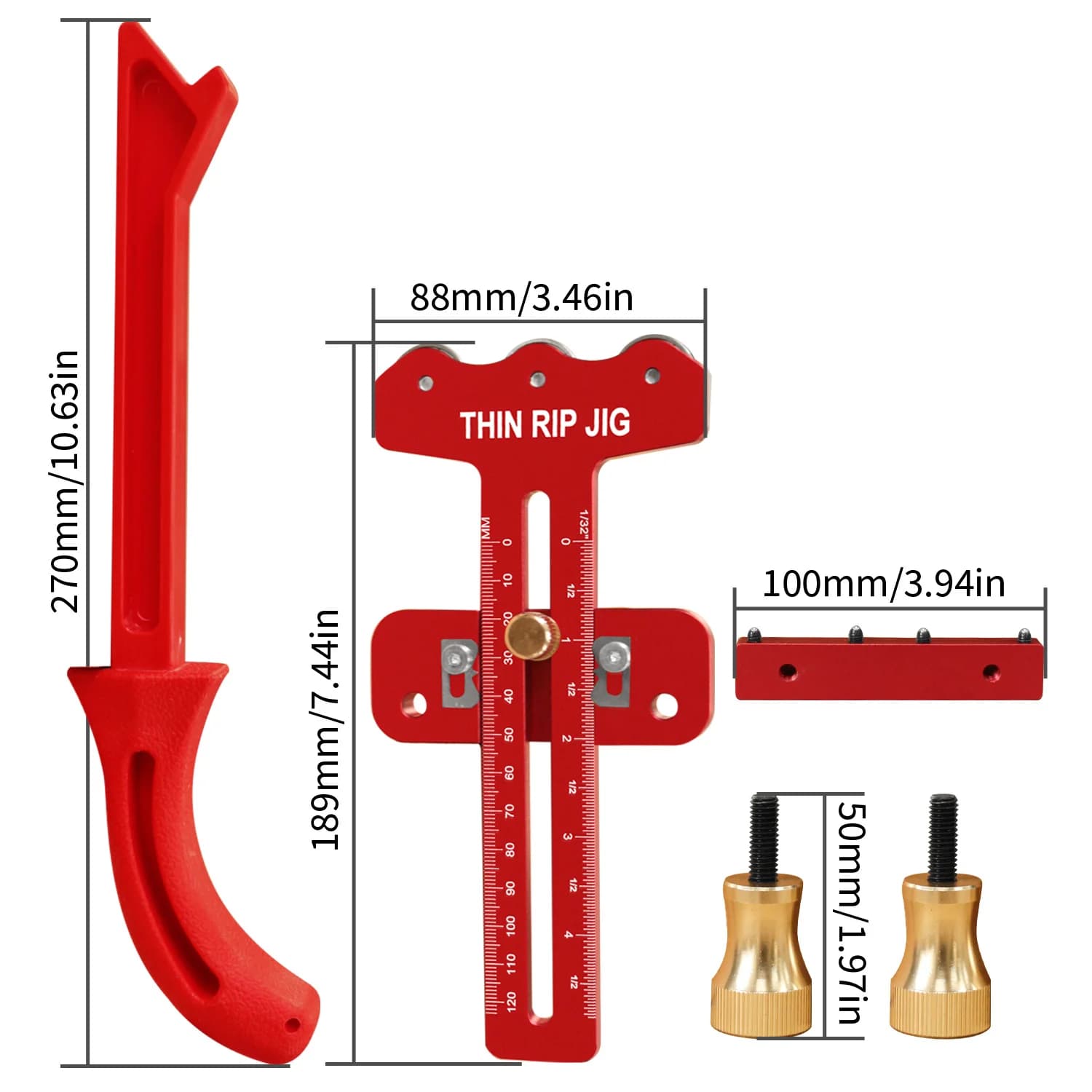 Jig pentru Tăieri Subțiri la Fierstrău Circular cu Kit de Push Stick