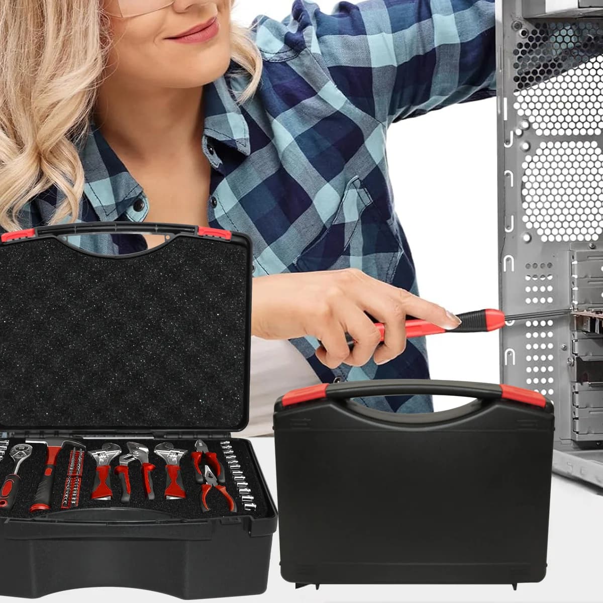 Cutie de depozitare din plastic, ușoară și portabilă, pentru scule și accesorii